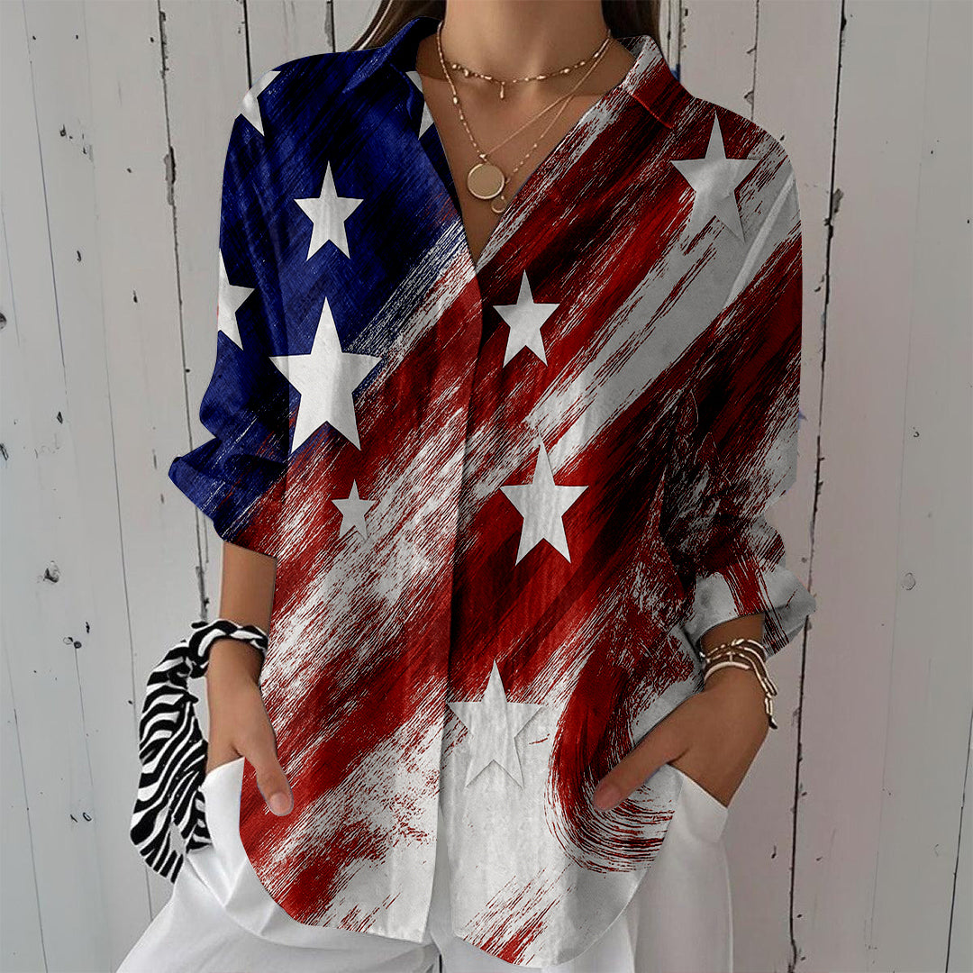 Women Long Sleeve V-neck Graphic Floral Printed Top