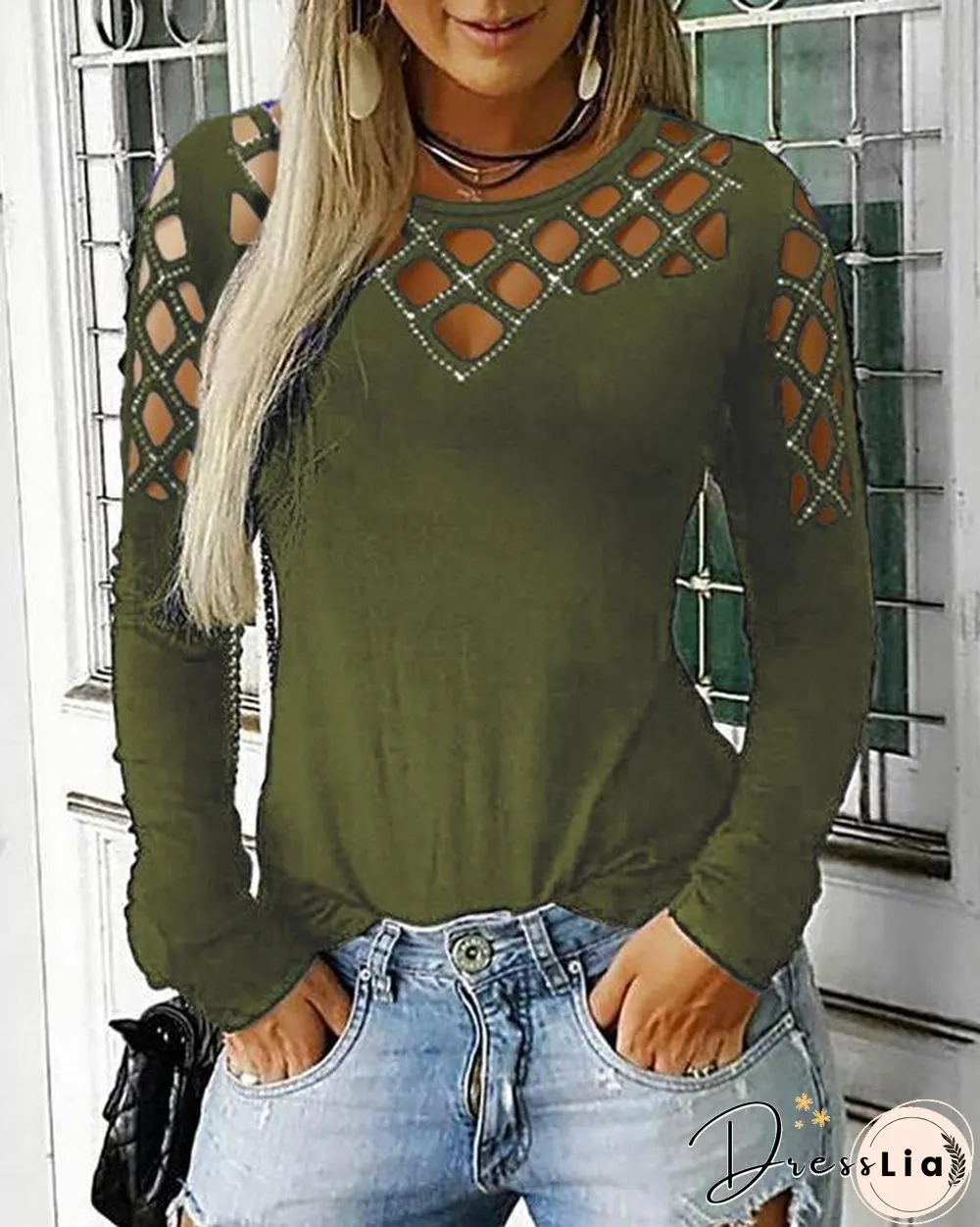 Solid Round Neck Long Sleeves Casual Knit T-shirts