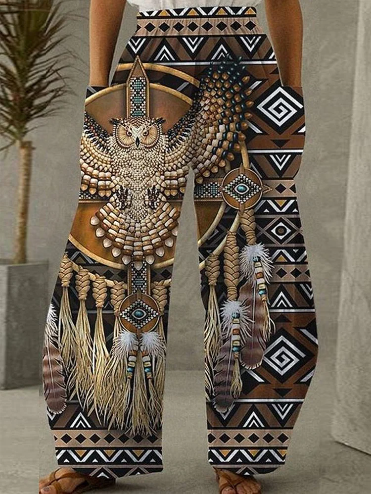 Tribal Style Owl Pattern Elastic Pants