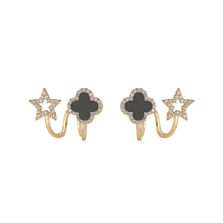 s925 silver needle black four-leaf clover fashionable and simple earrings