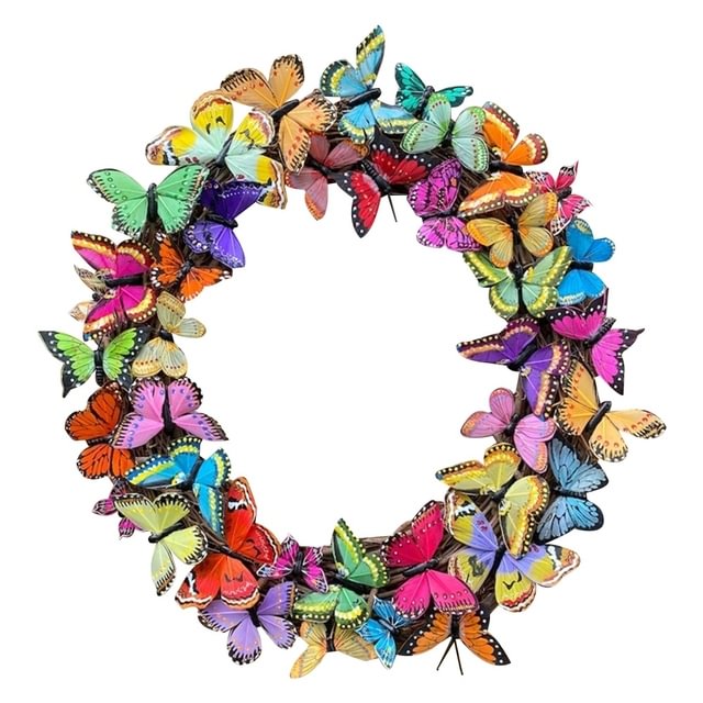 Spring Butterfly Wreaths Decoration Easter Garland Hanging Ornaments Props Wall Home Door Hanging Pendants