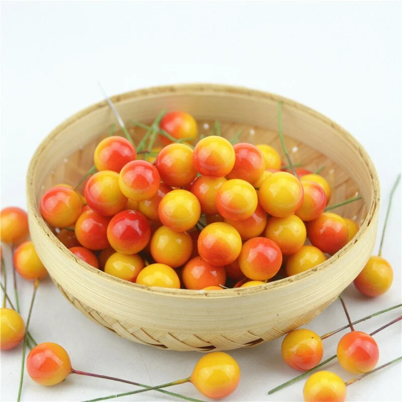 50pcs Mini Berries Plastic Fake Fruit Small Artificial Pearl Flower Stamens Cherry Wedding DIY Gift Box Decorated Xmas Wreaths