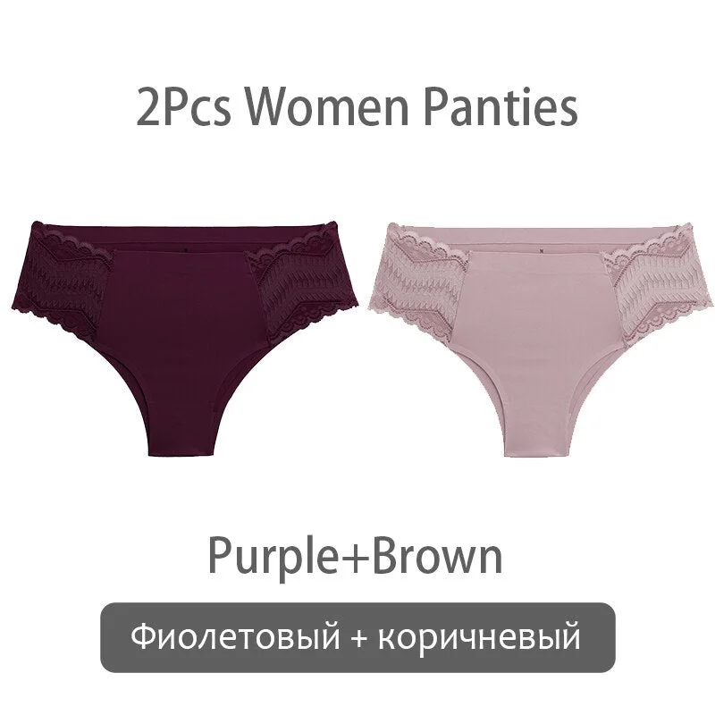 FINETOO Women Patchwork Lace Panties S-XL Seamless Underwear Sexy Low Waist Briefs Comfortable Underpants Ladies Lingerie 2021