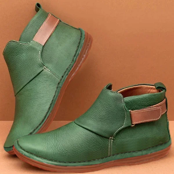 Women's Hook Loop Splicing Slip Resistant Slip On Flat Ankle Casual Short Boots - vzzhome
