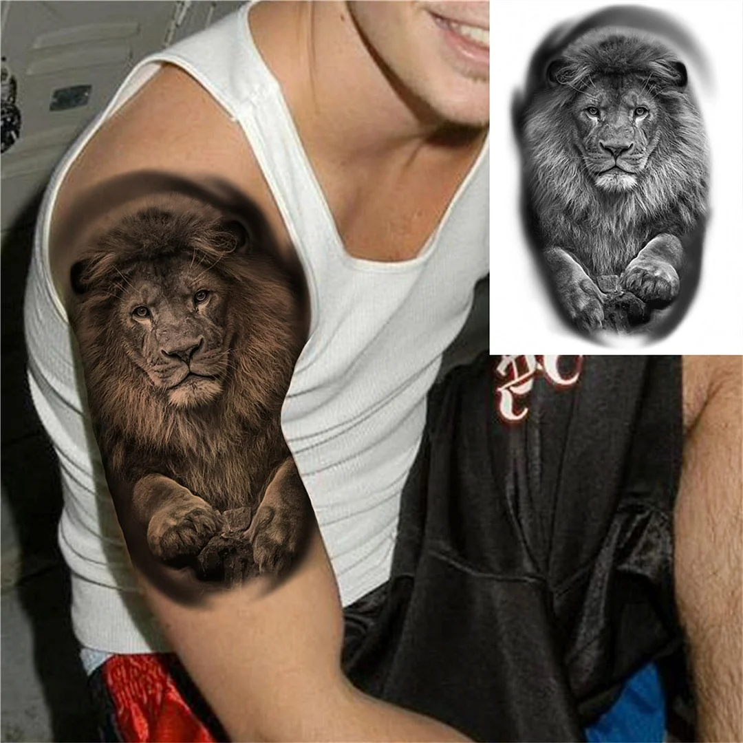 Realistic Fake Lion Tiger Temporary Tattoos For Men Women Adult Black Animals Tattoo Sticker Wolf Demon Body Art Tatoos Arm Body