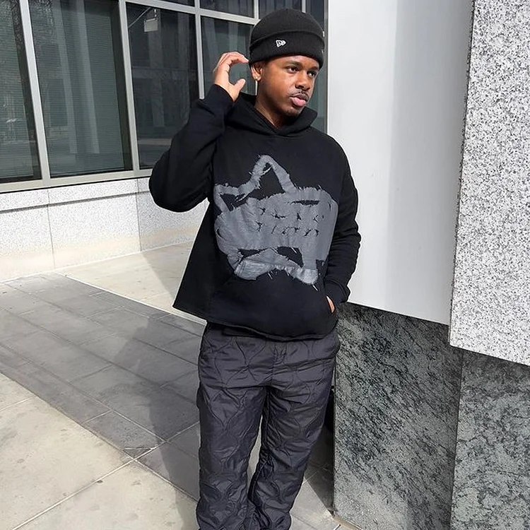 Star Foam Print Loose Sweatshirt Pullover Street Hoodie at Hiphopee