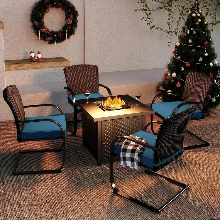 GRAND PATIO 5-Piece Outdoor Dining Table Set with Fire Pit, 4 Outdoor Spring Dining Chairs