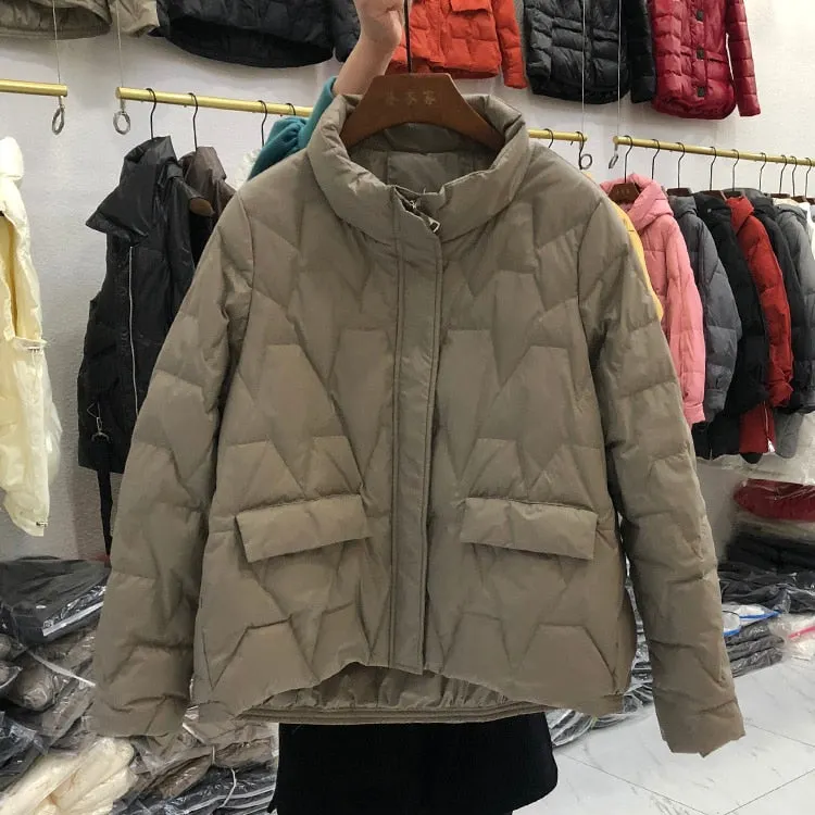 Ailegogo Ultra Light Down Jacket Winter Women Stand Collar Feather Puffer Coat 90% White Duck Down Parkas Solid Color Outerwear