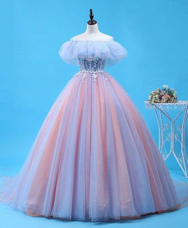 Pink Tulle Lace Long Prom Gown, Evening Dress