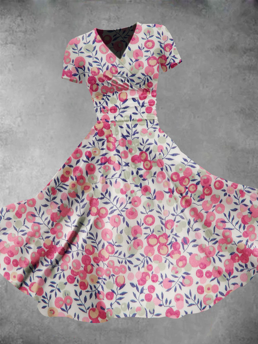 Women's Vintage Stamens Print Maxi Dress