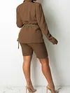 Urban Solid Color Lapel Collar Long Sleeve Blazer&Shorts Two-Piece Suit