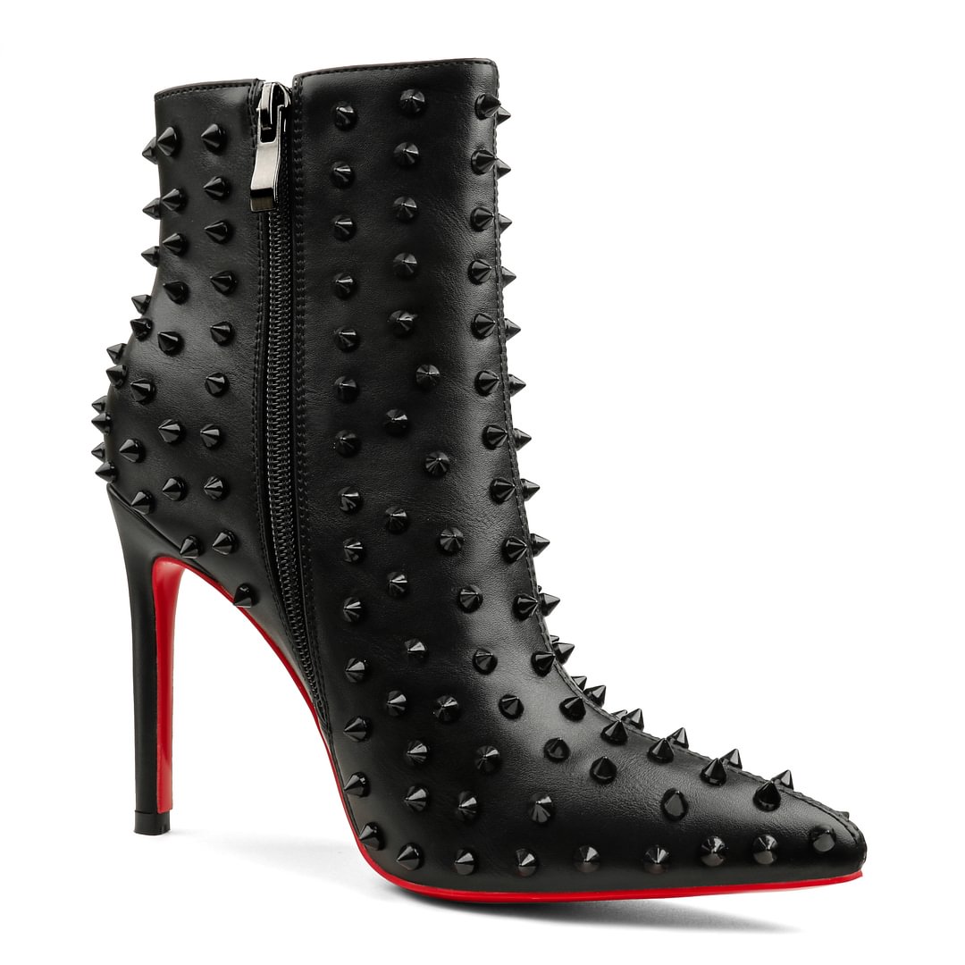 3.94" /4.72" Women's Ankle Boots Red Bottom Shoes Rivet  Closed Pointed Toe Stilettos Booties-MERUMOTE