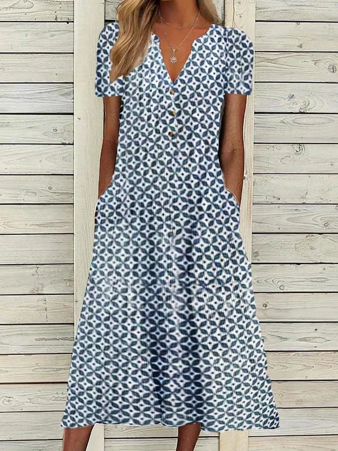 Women plus size clothing Women Short Sleeve V-neck Floral Printed Maxi Dress Dress-Nordswear