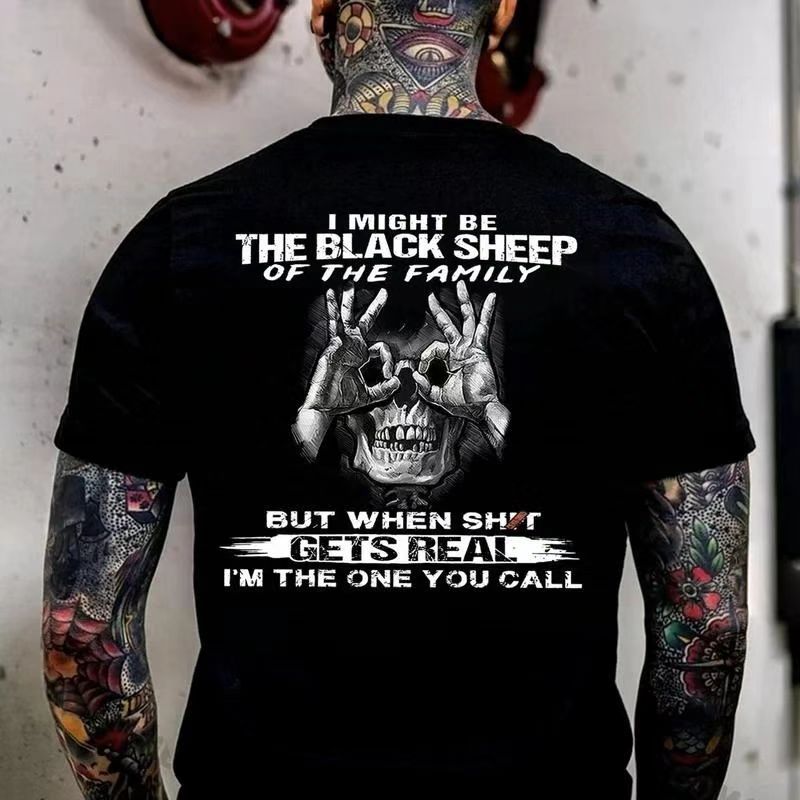 Loveyoufancy I MIGHT BE THE BLACK SHEEP OF THE FAMILY Skull With OK Print Men's T-Shirt Classic Cotton