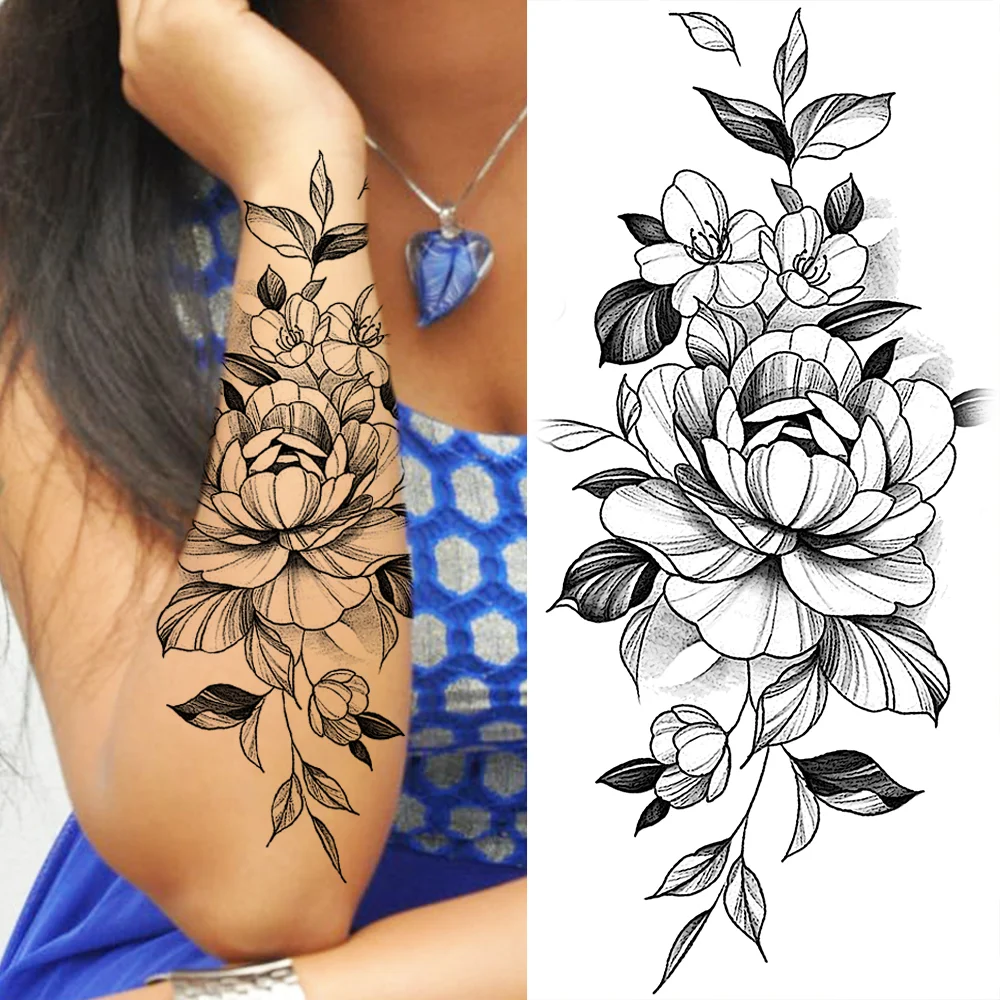 Sdrawing Sunflower Butterfly Temporary Tattoos For Women Adult Rose Flower Moon Fake Tattoo Arm Body Art Decoration Tatoo Paper