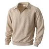 Men's Cable Knit Quarter Zip Polo Sweatshirt &ndash; Lapel Collar Long Sleeve Casual Pullover by Inlyline