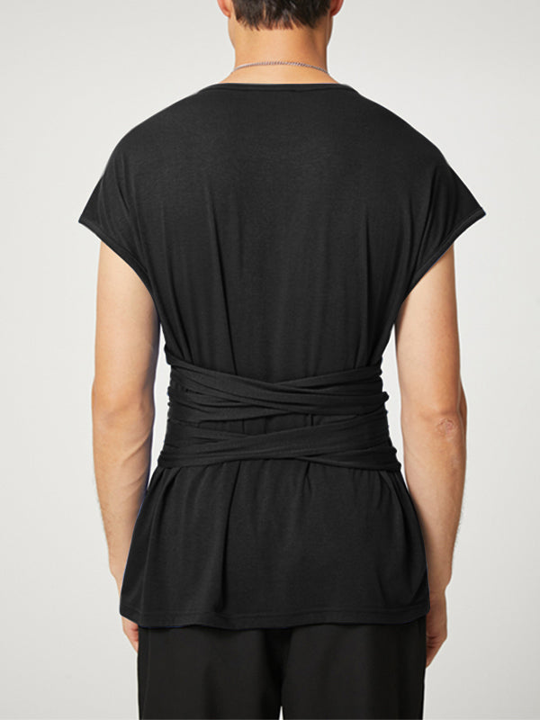 Aonga - Mens Crisscross Wrap Tie Knot T-ShirtJ aonga