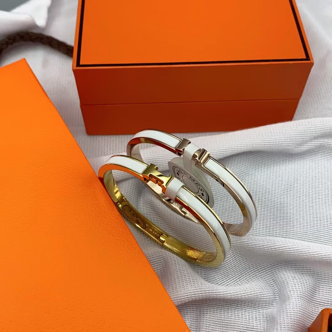 Buy replica Hermes H White Enamel Bracelet and replica jewelry from PICKS Jewelry