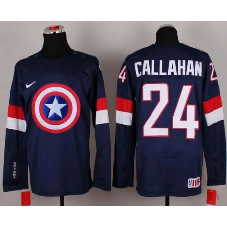 Olympic Team USA #24 Ryan Callahan Navy Blue Captain America Fashion Stitched NHL Jersey