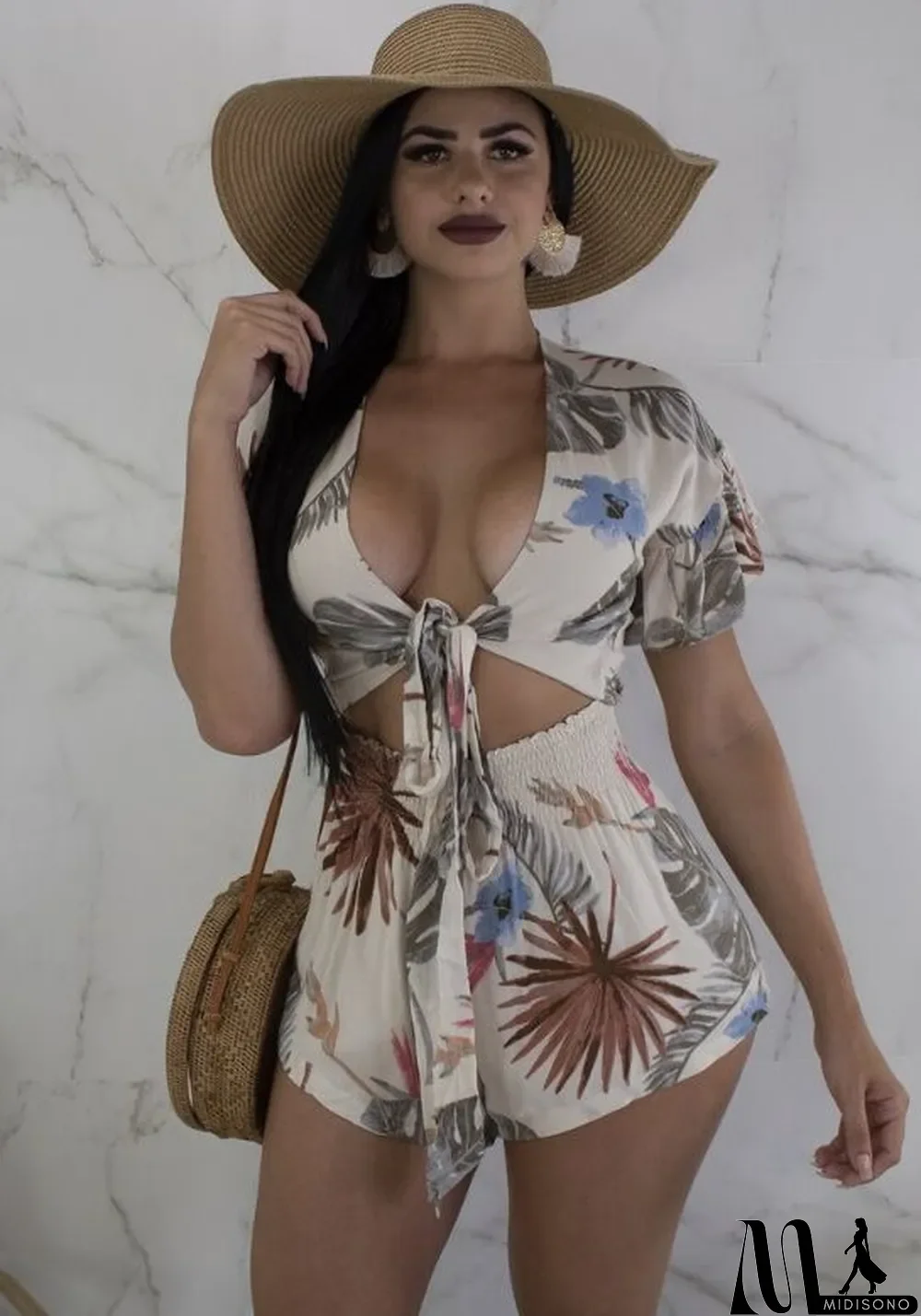 MidiSono - White Polyester Bandage Print Fashion Jumpsuits & Rompers