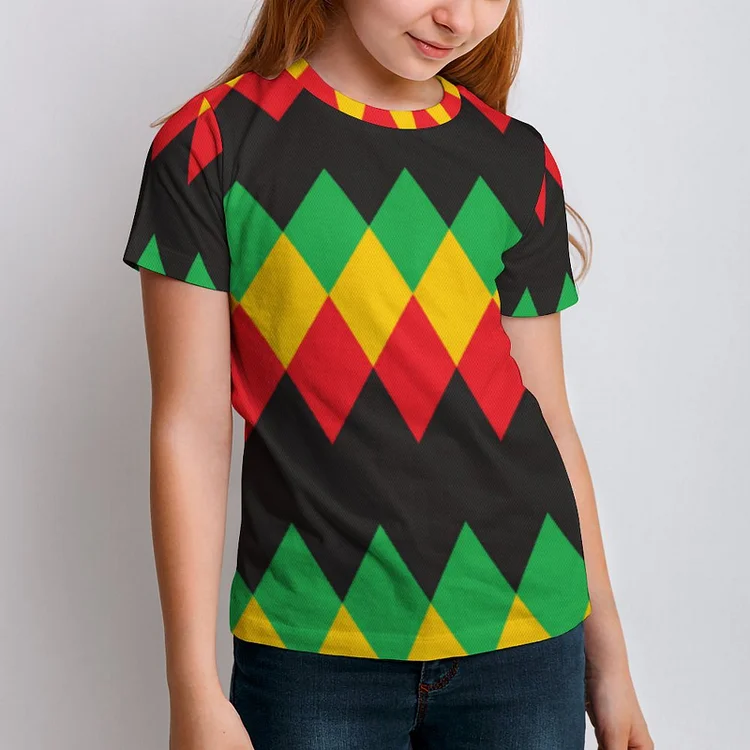 Rasta Rastafarian Red Yellow Green Stripes Boys Girls T-Shirts Kids Casual All over Print Graphic Short Sleeve 3D Tee - Heather Prints Shirts