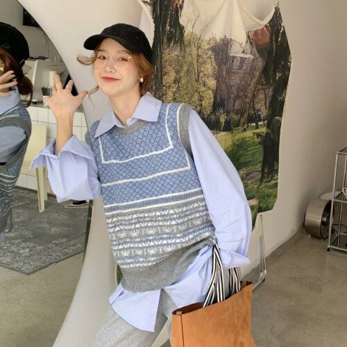 Spring New Patchwork Women Sweater Vest Design O-neck Students Lovely Leisure Outwear Knitted Korean Style Fashion Gentle Chic