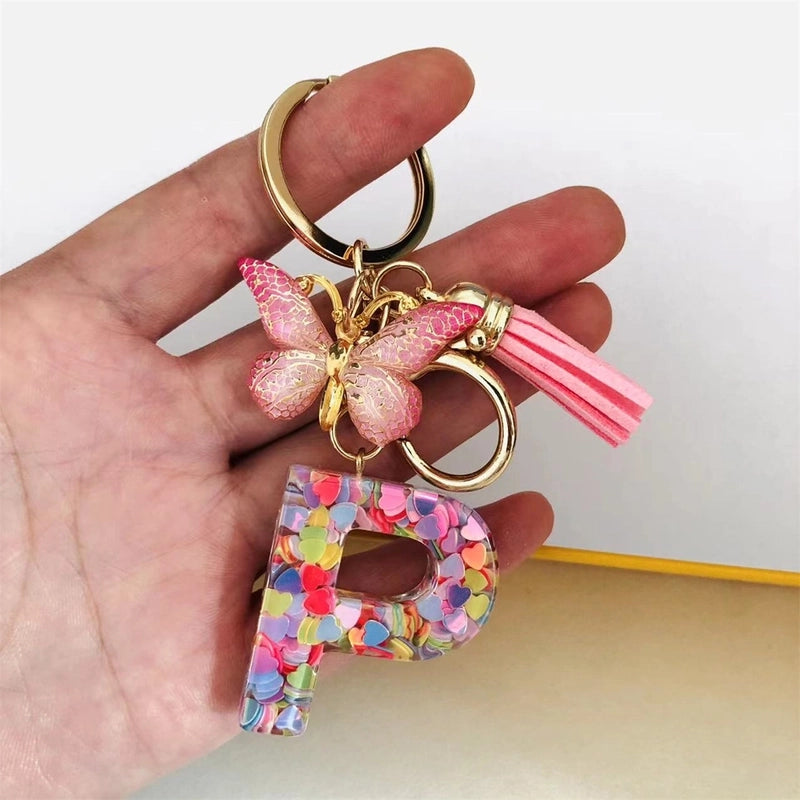 Classic Style Commute Letter Butterfly Resin Unisex Bag Pendant Keychain