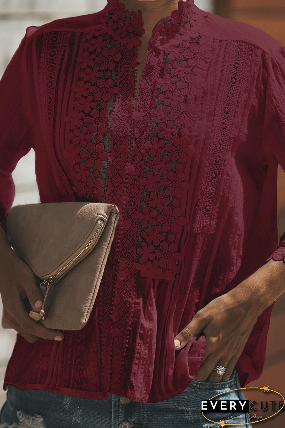 Red Sweet Mary Crochet Lace Top