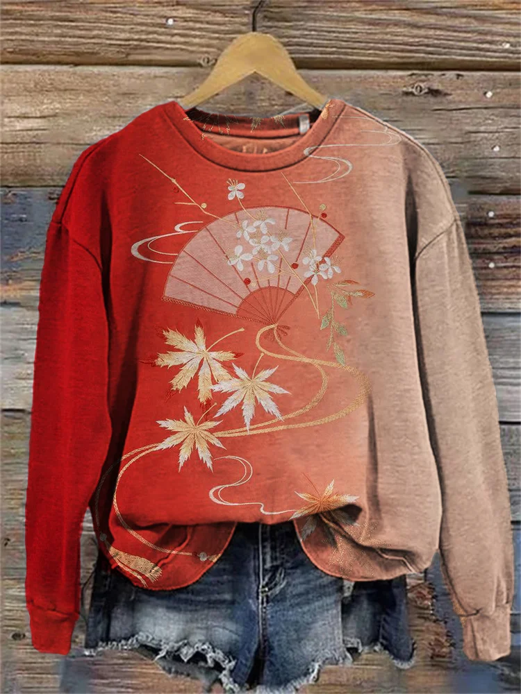 Maple Leaves & Fan Gradient Japanese Art Sweatshirt
