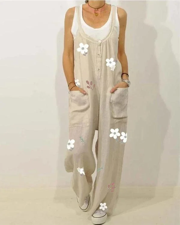 button floral print straps loose casual jumpsuit for women p321204
