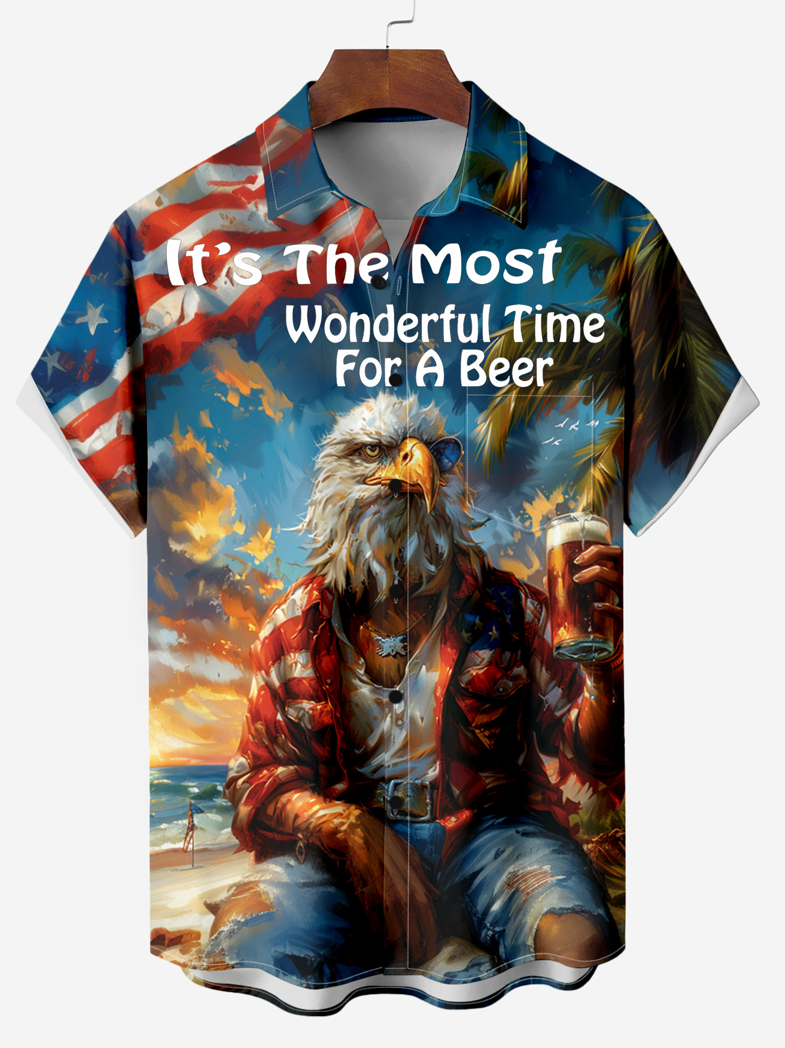 IT'S THE MOST WONDERFUL TIME FOR A BEER Mr. Eagle's Vacation Chest Pocket Casual Shirt