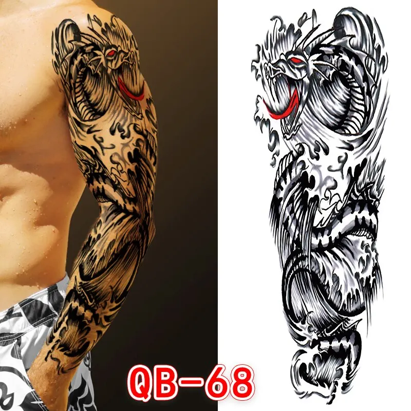 Sdrawing Men Temporary Tattoos Large Arm Sleeve Tattoo Sticker Dragon Tiger Fish Full Skull Totem Wolf Waterproof Fake Tattoo for Women