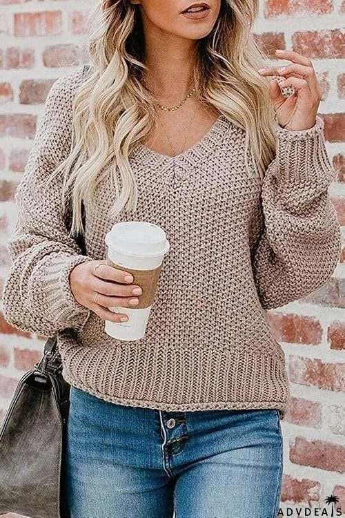 V Neck Bat Sleeve Sweater