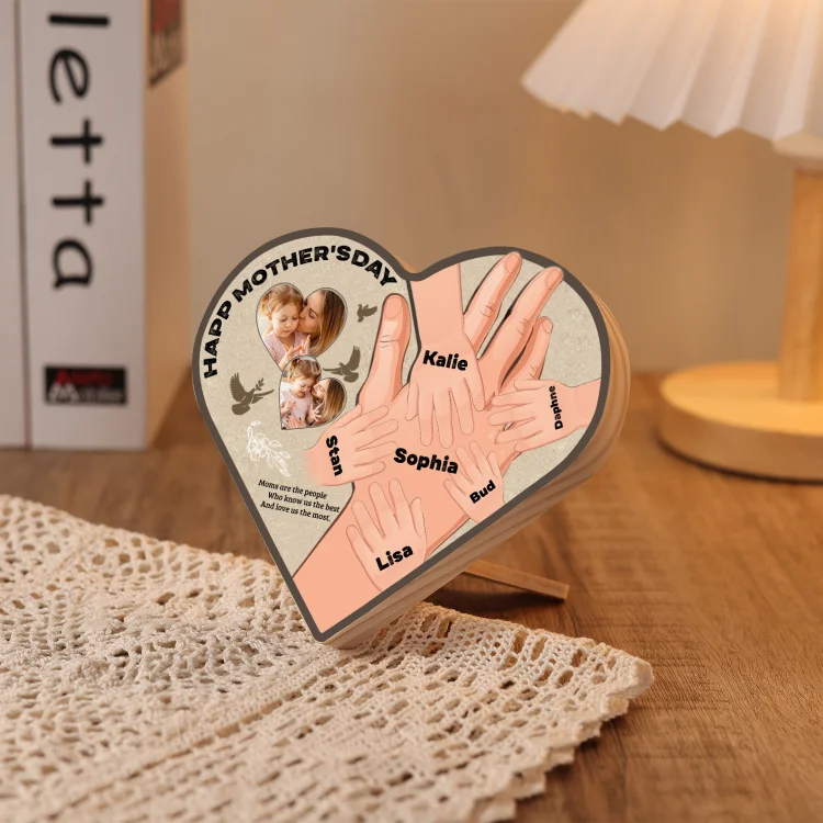 6 Names-Personalized Family Heart Wooden Ornament Gift-Customized Gift Ornament Desktop Decoration Picture Frame For Mother
