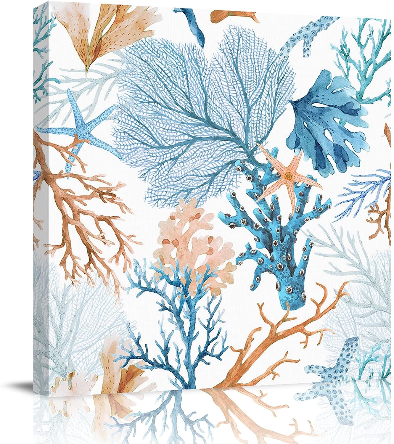 Summer Canvas Wall Art for Living Room Beach Ocean Teal Brown Coral Picture Framed Wall Decor for bedroom Bathroom Framhouse Office Kitchen Decor, 28 inch x28 inch  28 x 28 in