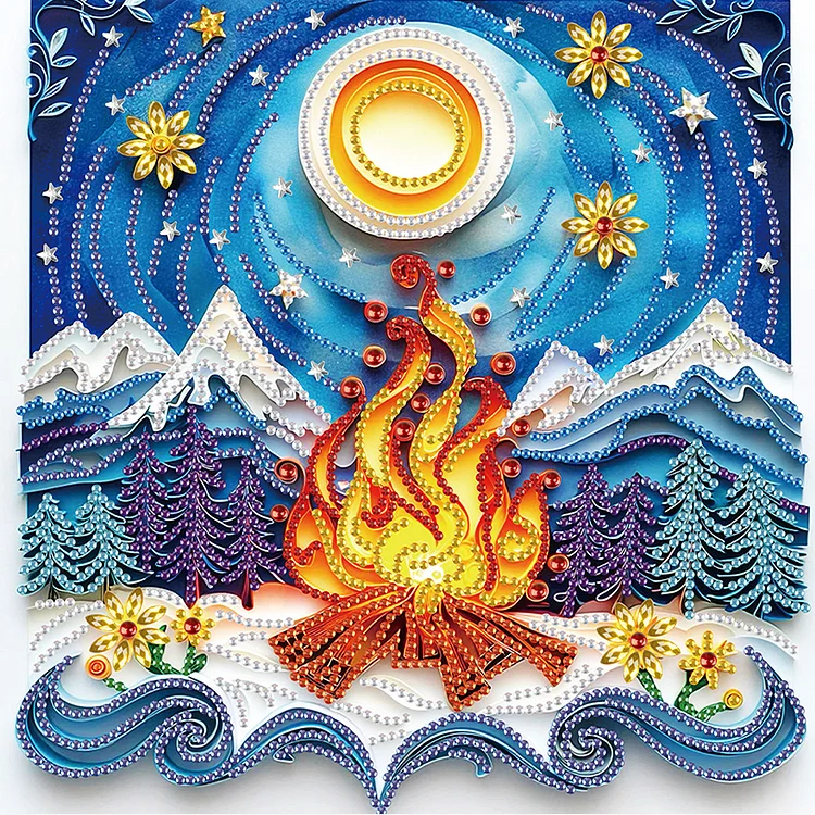 Winter Flames In Paper Quilling 30*30cm (Canvas) Special Shaped Drill Diamond Painting gbfke