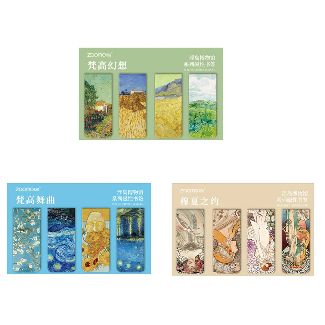 12Pcs Magnetic Art Painting Bookmark Reusable Art Works Page Clip with Strong Magnet Double-Sided for Students Home Office Reading Supplies (Style A)
