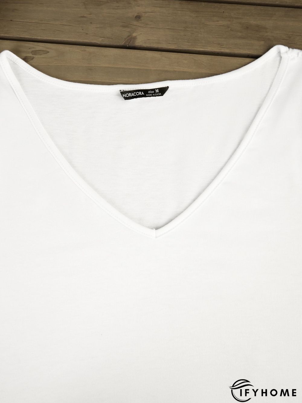 Women's White V neck Plain Cotton Blend Short Sleeve Casual Tunic T-Shirt | IFYHOME