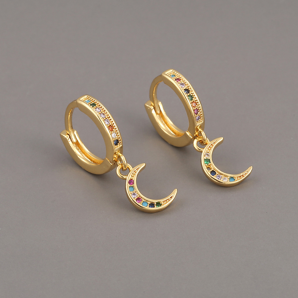 Moon Shaped Dangle Zircon Hoop Earrings | Oxredo Shop Ramadan Sale