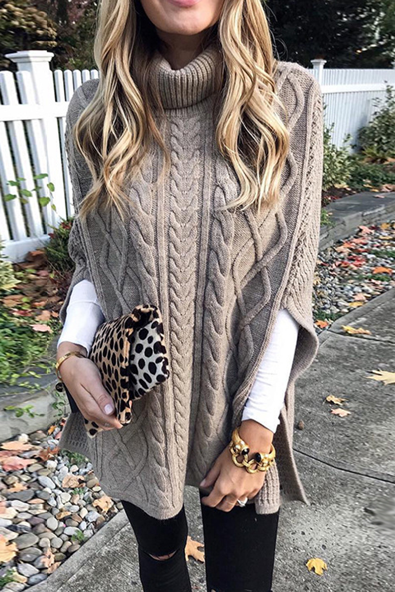 Turtleneck Solid Color Slit Sweater