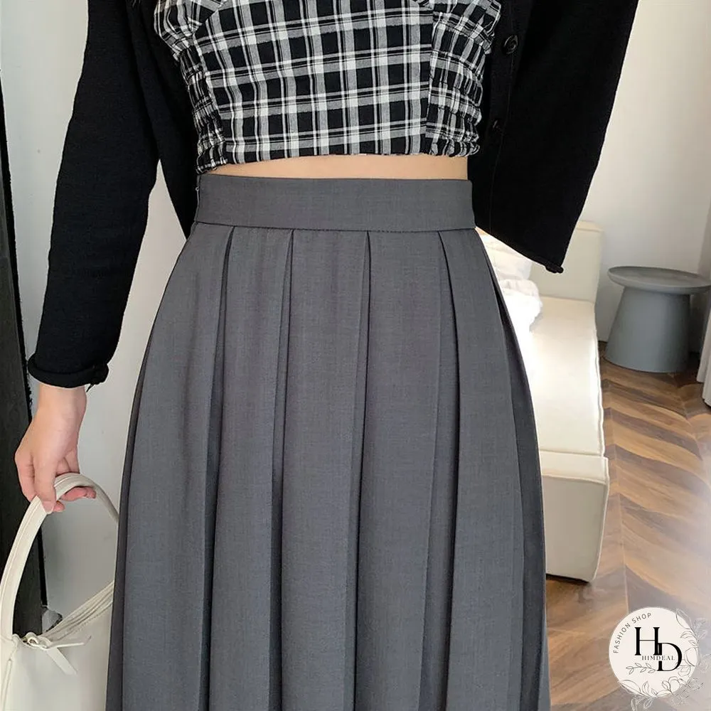 Long Skirts Women Pleated Chic Friend Basic Autumn College Girls Bottom All-Match Casual