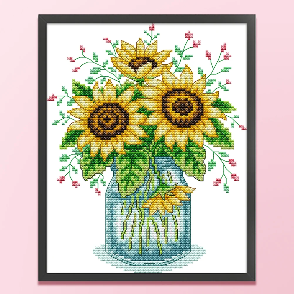 Partial Embroidery cotton Thread 14CT Printed Sunflower Cross Stitch(HA013)