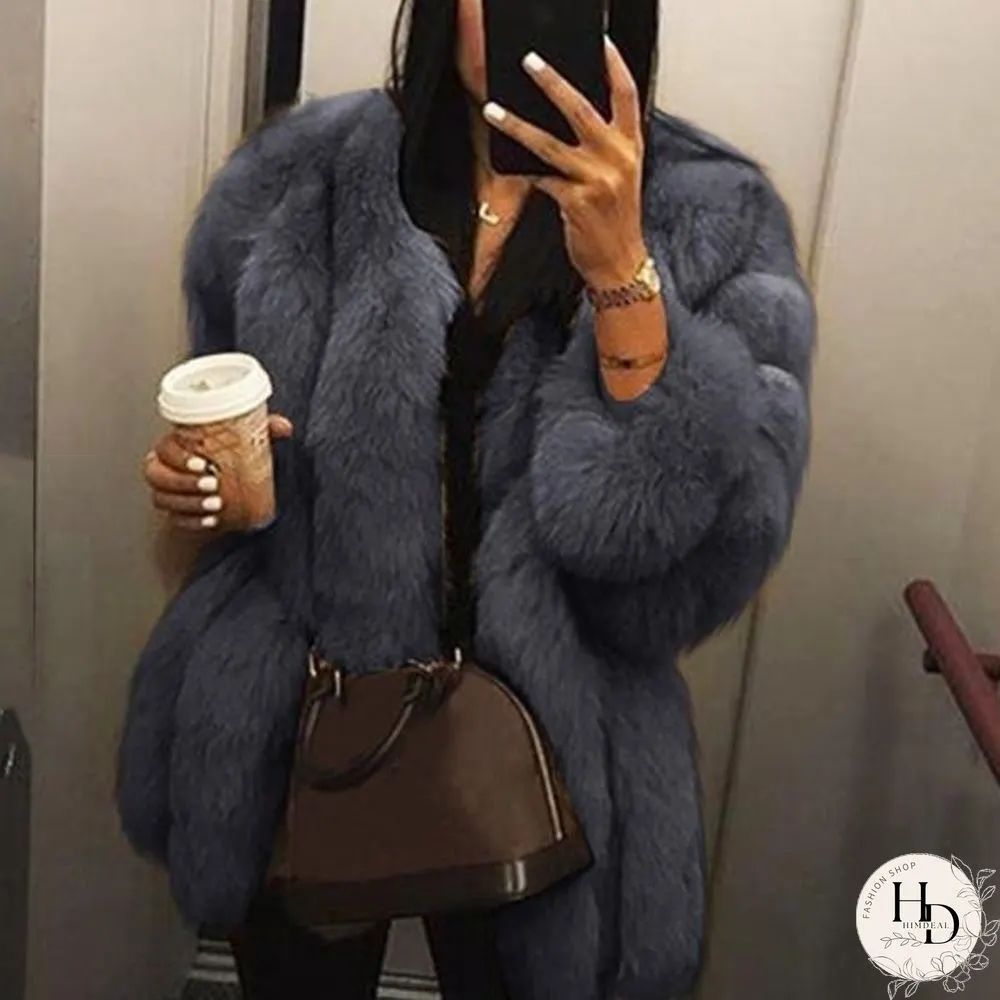 Fashion Winter Solid Color Thicken Faux Fur Coat Women Loose Warm Long Sleeve Jacket(SIZE:S-XXXXXL)