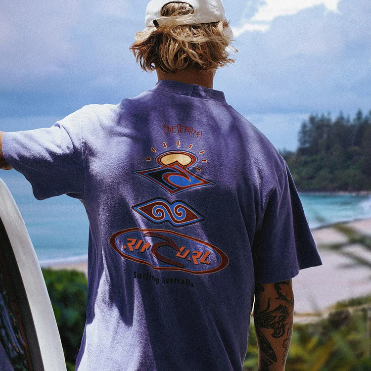 Men's Hawaiian Print Seaside Vacation Casual T-Shirt 79d9