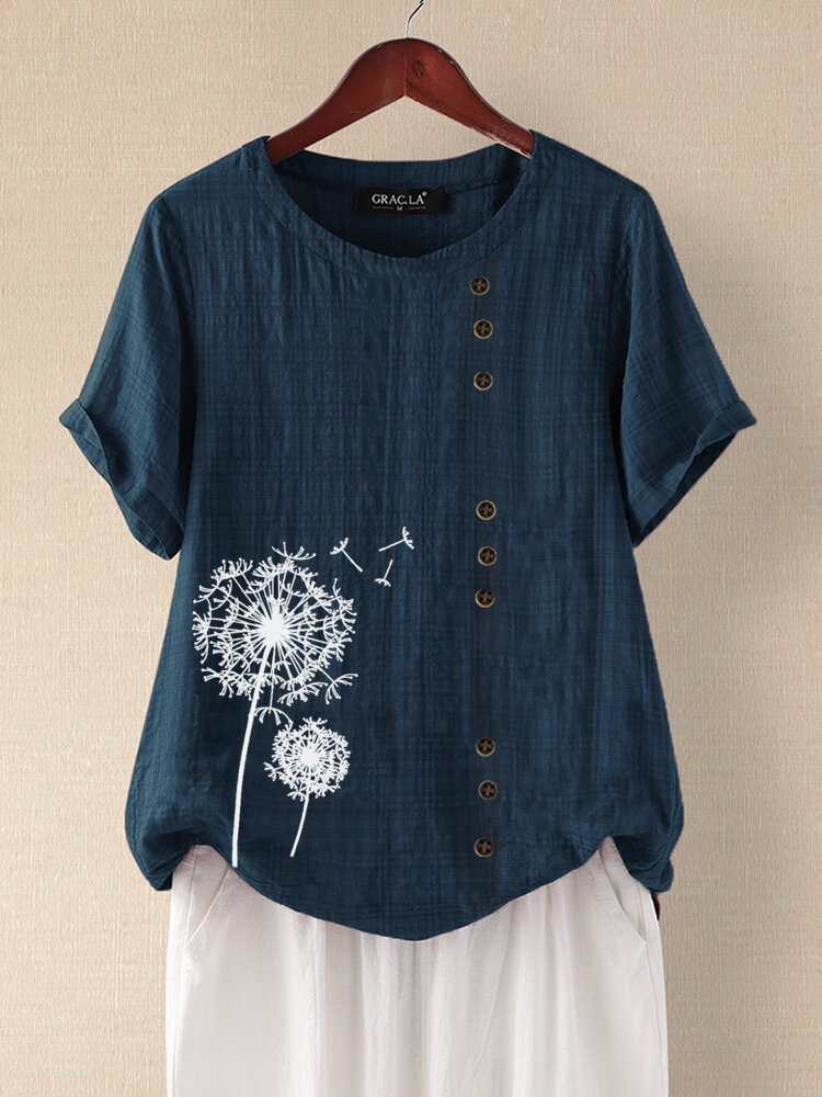 Floral Print Plaid Short Sleeve Overhead O Neck T shirt P1661842