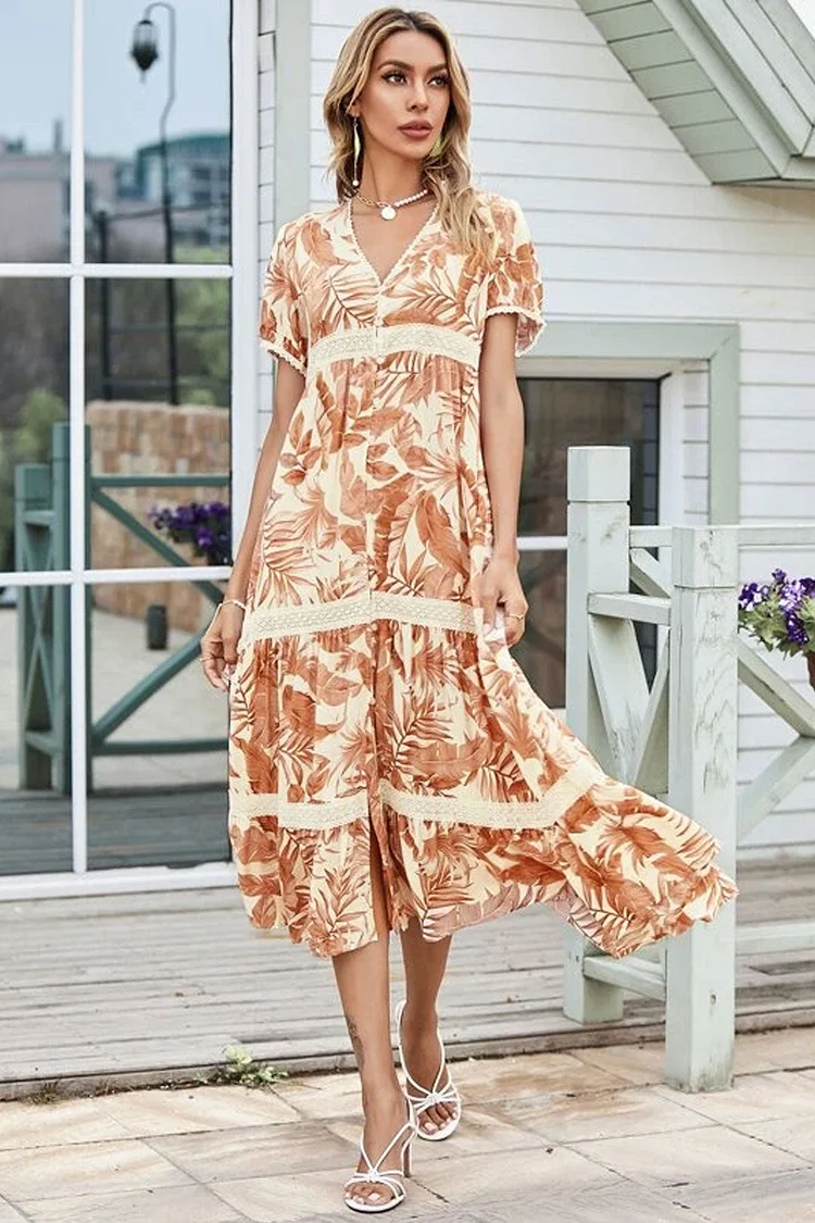 Luditu Midi Dress, Tropical Forest in Dry Leave