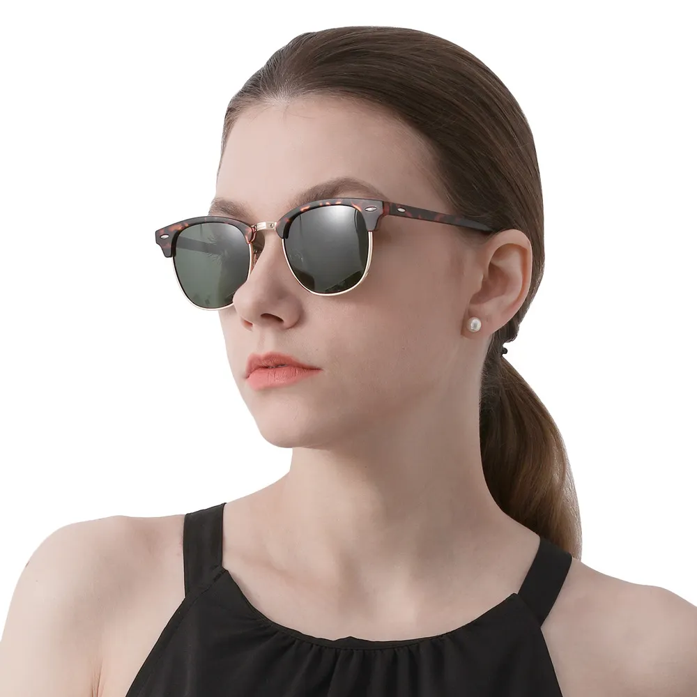 Sunglasses Men Polarized Sunglasses for Men Women Unisex Semi-Rimless Frame Retro Driving Sun Glasses-vocosishoes