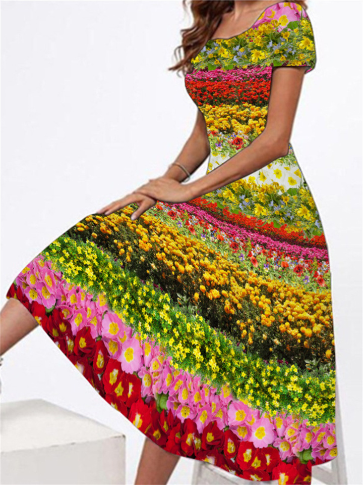 Women's Casual Dress Sheath Dress Swing Dress Floral Butterfly Print Crew Neck Maxi Dress Fashion Streetwear Daily Vacation Short Sleeve Regular Fit Black White Yellow Spring Summer S M L XL XXL