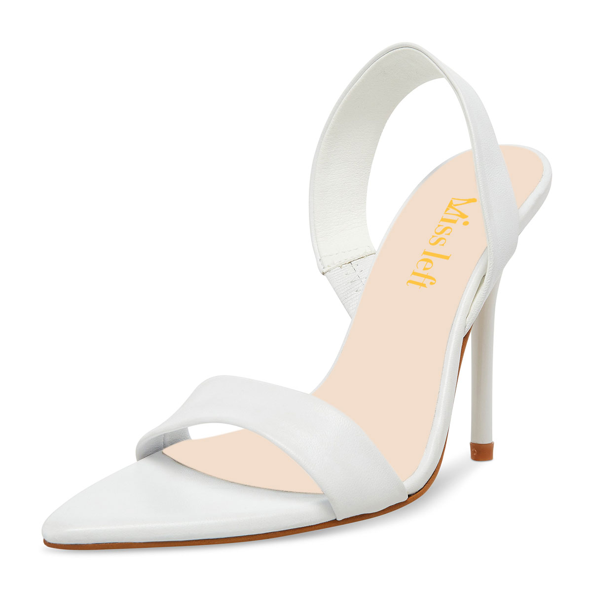 White Open Pointed Toe Slingback Women Sandals with Stiletto Heel Nicepairs