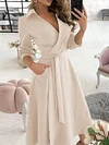 Urban Solid Color Bandage Long Sleeves V-Neck Midi Dress